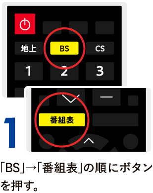 「BS」→「番組表」の順にボタンを押す。